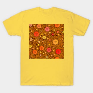 Flower Suns Warm on Medium Brown T-Shirt